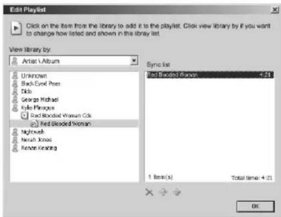 Edit Playlist Click on the item from the library to add it to the playlist. Click view library by if you want to change now listed and shown in the library list. View library by: Artist \ Album Unknown Black Eyed Pees Dick George Michael Kyle Miragou Red Bladed Woman Cdc Red Bladed Woman Negrovesh Narah Jones Renan Keaching Sync list Red Bladed Woman 4:21 1 item(s) Total time: 4:21 OK