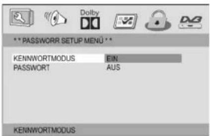 *** PASSWORDR SETUP MENU ** KENNWORTMODUS EIN PASSWORT AUS KENNWORTMODUS