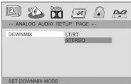 -- ANALOG AUDIO SETUP PAGE -- DOWNMIX LT/RT STEREO SET DOWNMIX MODE