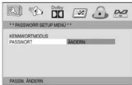 *** PASSWORD SETUP MENU ** KENNWORTMODUS PASSWORD ÄNDERN PASSW: ÄNDERN