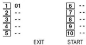 1 01 2 -- 3 -- 4 -- 5 -- EXIT 6 -- 7 -- 8 -- 9 -- 10 -- START