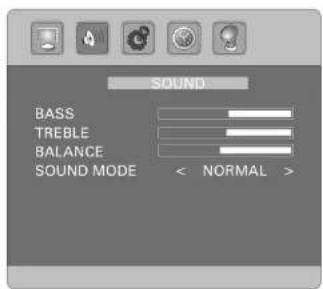 SOUND BASS TREBLE BALANCE SOUND MODE < NORMAL >