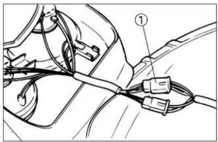 Technical diagram showing cable connections with labeled components, including a numbered marker '①' pointing to a connector.