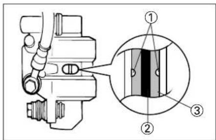 Technical diagram of a mechanical component with numbered parts and an inset cross-section view highlighting internal features.