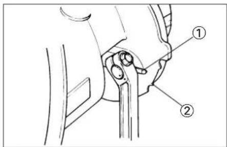 Technical diagram showing mechanical assembly with numbered components labeled ① and ②