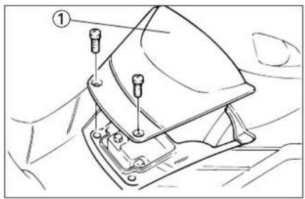 Technical diagram showing a mechanical assembly with labeled parts, including a numbered component (①) and bolted pins.