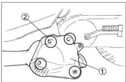 Technical diagram showing mechanical assembly with numbered components labeled ① and ②
