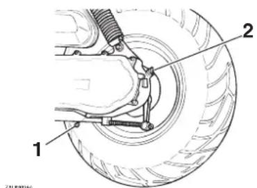 Technical diagram of a car brake system with labeled components 1 and 2