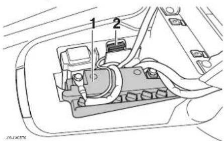 Diagram of a car interior showing labeled components, including parts numbered 1 and 2