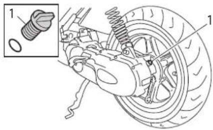 Technical diagram of a car brake system with labeled components and an inset showing a screw component.