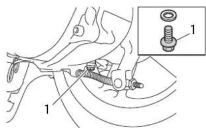 Technical diagram showing mechanical assembly with labeled parts and an inset of a bolt component