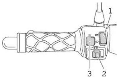 Technical diagram of a mechanical device with numbered components labeled 1, 2, and 3