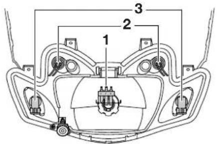 Technical diagram of a vehicle head assembly with numbered components labeled 1, 2, and 3.