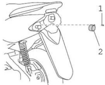 Technical diagram showing mechanical assembly with labeled parts 1 and 2, including a spring and nut component.
