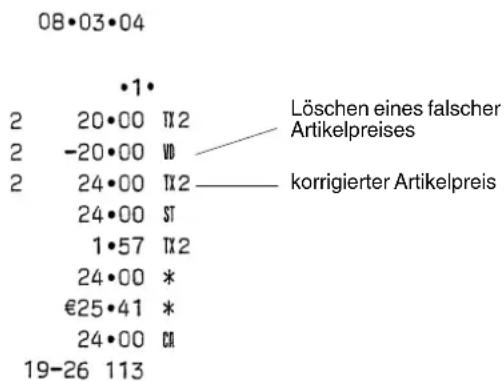 OLIVETTI ECR5500S - Storno der letzten Eingabe innerhalb eines Registriervorgangs - 1