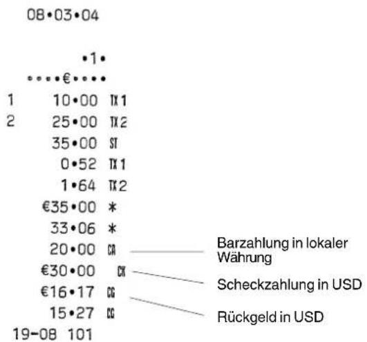OLIVETTI ECR5500S - Geteilte Zahlungsweise - bar in lokaler Währung/Scheck in USD mit Rückgeld - 1