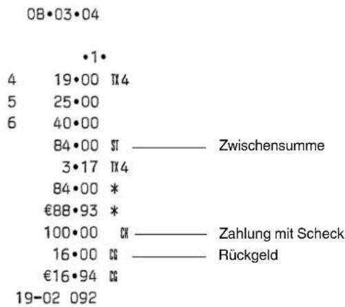 OLIVETTI ECR 5000S - Registriervorgang bei Scheckzahlung mit Rückgeld in lokaler Währung - 1