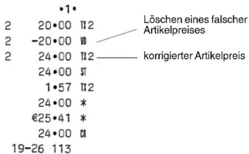 •1 2 20•00 TX2 2 -20•00 VD 2 24•00 TX2 24•00 ST 1•57 TX2 24•00 * €25•41 * 24•00 CH 19-26 113 Löschen eines falscher Artikelpreises korrigierter Artikelpreis