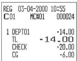 REG 03-04-2000 10:55 C01 MC#01 000024 1 DEPT01 -14.00 TL -14.00 CHECK -20.00 CG -6.00