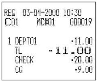 REG 03-04-2000 10:30 C01 MC#01 000019 1 DEPT01 -11.00 TL -11.00 CHECK -20.00 CG -9.00