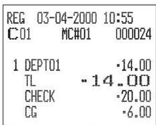 REG 03-04-2000 10:55 C01 MC#01 000024 1 DEPT01 -14.00 TL -14.00 CHECK -20.00 CG -6.00
