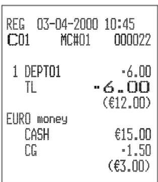REG 03-04-2000 10:45 C01 MC#01 000022 1 DEPT01 -6.00 TL -6.00 (€12.00) EURO money CASH €15.00 CG -1.50 (€3.00)