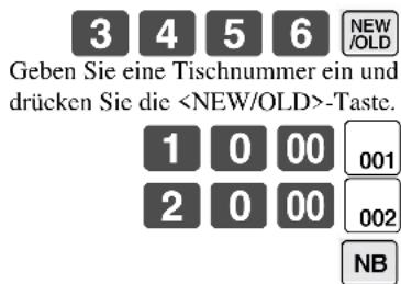 3 4 5 6 NEW /Old Geben Sie eine Tischnummer ein und drücken Sie die -Taste. 1 0 00 001 2 0 00 002 NB