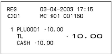 REG 03-04-2003 17:15 C01 MC #01 001160 1 PLU0001 · 10.00 TL - 10.00 CASH · 10.00