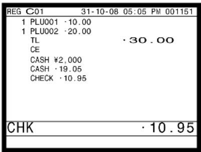 REG C01 31-10-08 05:05 PM 001151 1 PLU001 ·10.00 1 PLU002 ·20.00 TL ·30.00 CE CASH ¥2,000 CASH ·19.05 CHECK ·10.95 CHK ·10.95