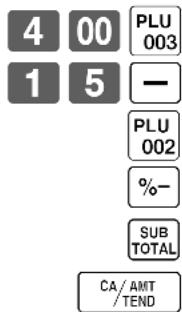 4 00 1 5 PLU 003 - PLU 002 %-- SUB TOTAL CA/AMT /TEND