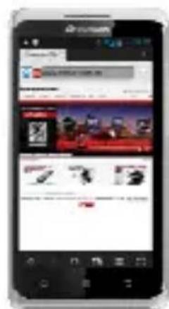 Screenshot of a mobile app interface displaying a webpage with navigation tabs, a search bar, and multiple content thumbnails.