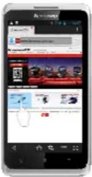 Smartphone screenshot displaying a web browser interface with navigation tabs, product listings, and a user interacting with the page.