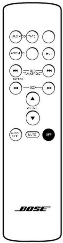 AUX VIDEO TAPE AM/FM SSD SKIP TRACK/FRESET FEV PAD SCE VOLUME AUTO OFF MUTE OFF BOSE®