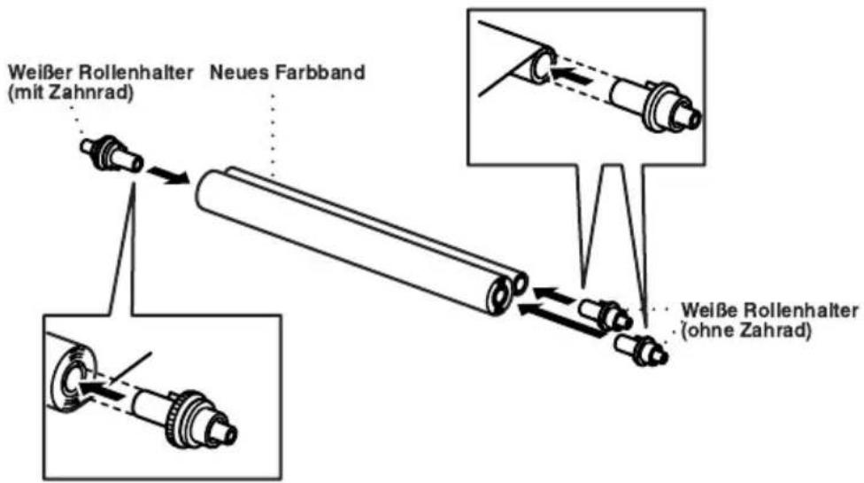 Weißer Rollenhalter (mit Zahrad) Neues Farbband Weißer Rollenhalter (ohne Zahrad)
