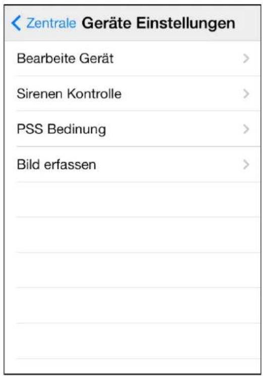 Zentrale Geräte Einstellungen Bearbeitе Gerät > Sirenen Kontrolle > PSS Bedinung > Bild erfassen >