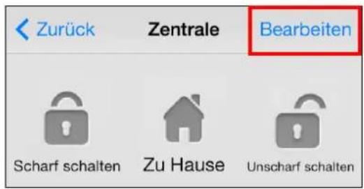 Zurück Zentrale Bearbeiten Scharf schalten Zu Hause Unscharf schalten