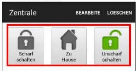 Zentrale BEARBEITE LOESCHEN Scharf schalten Zu Hause Unscharf schalten