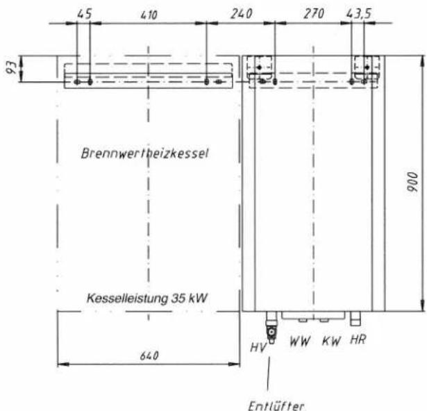 45 410 240 270 43,5 93 Brennwertbeizkessel Kesselleistung 35 kW 640 HV WW KW HR Entlüfter