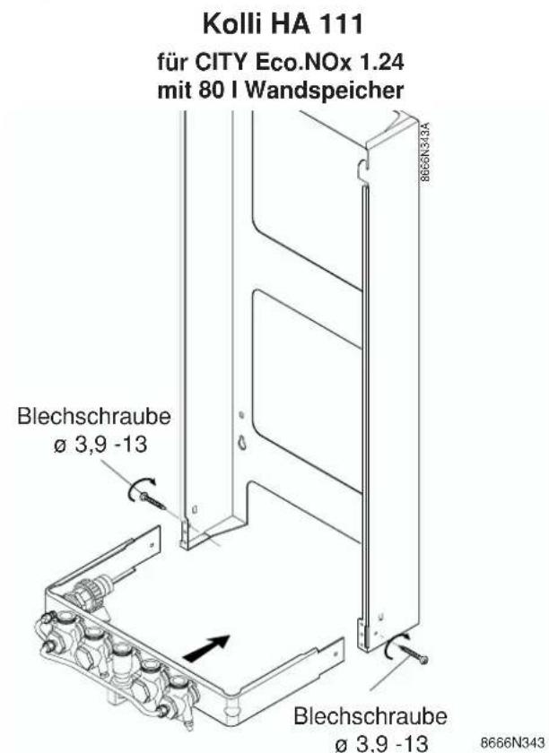 Kolli HA 111 für CITY Eco.NOx 1.24 mit 80 I Wandspeicher 8666N343A Blechschraube Ø 3,9 -13 Blechschraube Ø 3,9 -13 8666N343