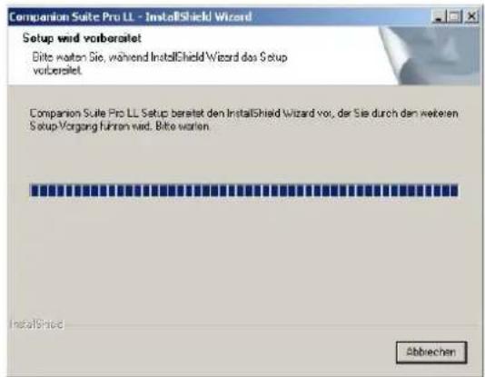 Companion Suite Pro LL - InstallShield Wizard Setup wird vorbereitet Bitte warten Sie, während InstallShield Wizard dos Setup vorbereitet. Companion Suite Pro LL Setup bereitet den InstallShield Wizard vor, der Sie durch den weiteren Setup-Vorgang Führer wird. Bitte warten InstallShield Abbrechen