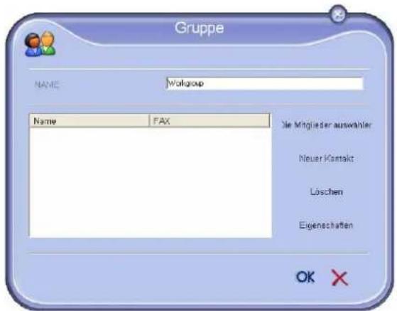 Gruppe NAME: Wolgroup Name FAX Sie Mitglieder auswahler Neuer Kontakt Löschen Eigenechaften OK ×