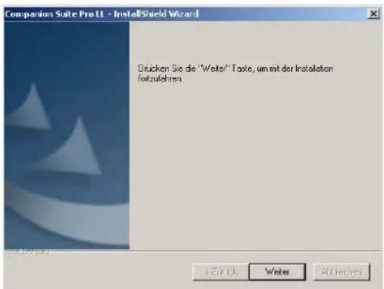 Companion Suite Pro LL - InstallShield Wizard Drücken Sie die "Watts" Taste, um mit der Installation fattzulehres. OK/OK Welcome Active/Cancel