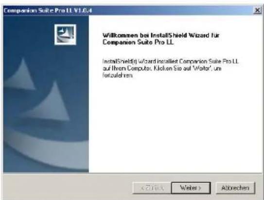 Companion Suite Pro LL V1.0.4 Willkommen bei InstallShield Wizard für Companion Suite Pro LL InstallShield(R) Wizard installiert Companion Suite Pro LL auf Ihrem Computer, Klocken Sie auf 'Water', Un fortzulehren. <2>Click Weier > Abtrechen