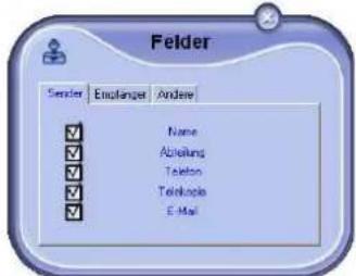 Felder Sender Enplaner Andere ✓ Name ✓ Abteilung ✓ Telefon ✓ Telekople ✓ E-Mail