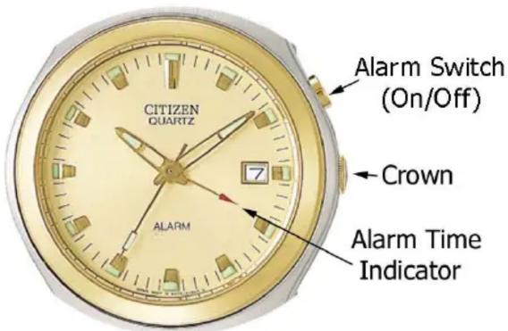 CITIZEN QUARTZ Alarm Switch (On/Off) Crown 7 ALARM Alarm Time Indicator