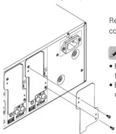Technical diagram of a device rear panel with labeled components and a legend explaining symbols.