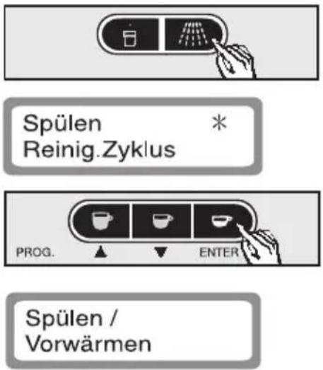 Spülen Reinig.Zyklus PROG. ENTER Spülen / Vorwärmen