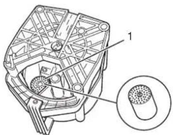 Technical diagram of a mechanical component with labeled parts and an inset close-up view showing a textured cylindrical part.