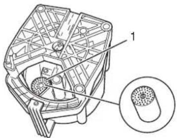 Technical diagram of a mechanical component with labeled parts and an inset close-up view showing a textured circular feature.