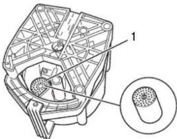 Technical diagram of a mechanical component with labeled parts and an inset showing a pin-like feature.